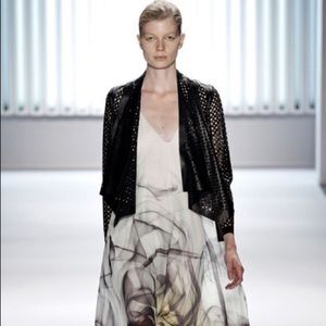 Milly Circle Perforated Cropped Leather Jacket